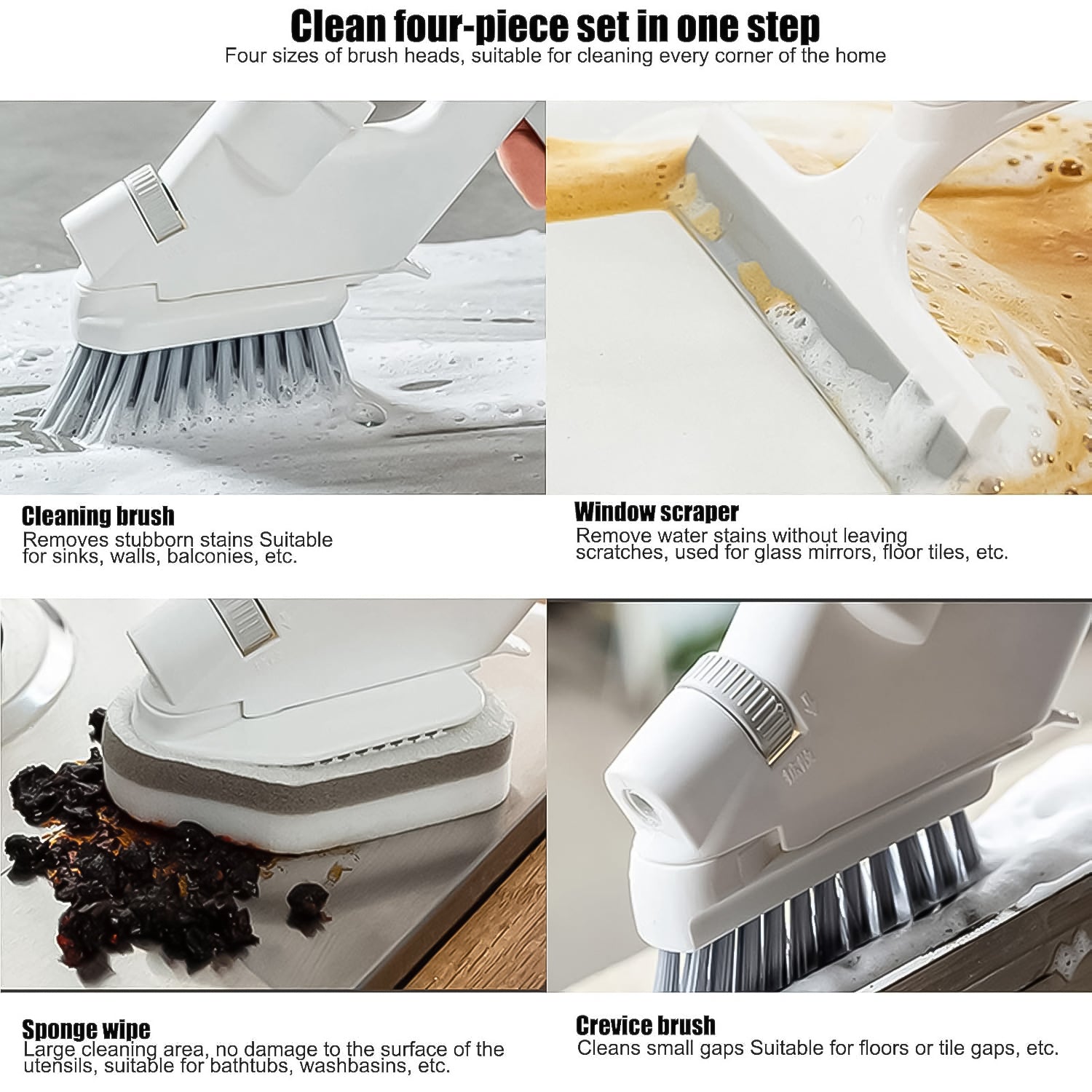 4 in 1 Scrub Brushes for Cleaning 4 Types of Brush Head Replacements (1 Set) 4 in 1 Scrub Brushes for Cleaning 4 Types of Brush Head Replacements (1 Set)